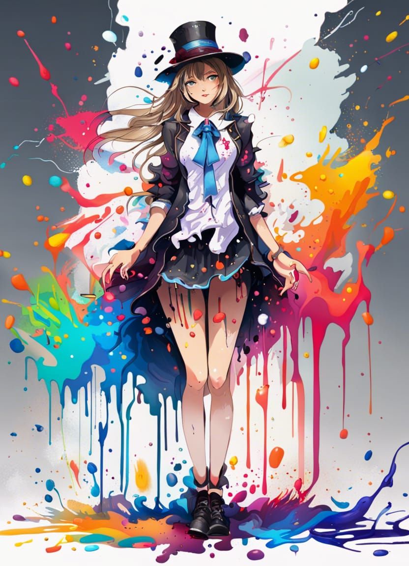 Colorful Splash Art: Magician Girl Portrait