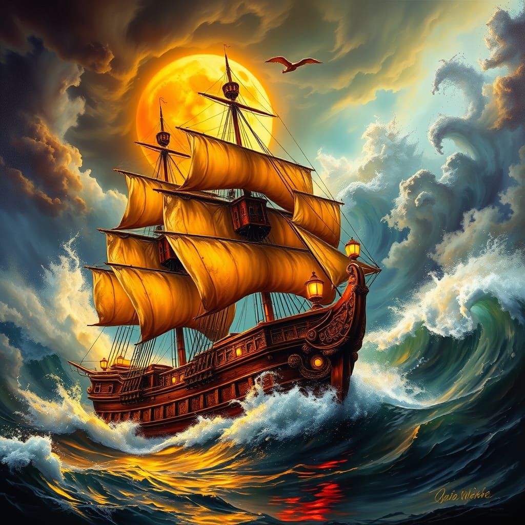 Ship on stormy sea 4