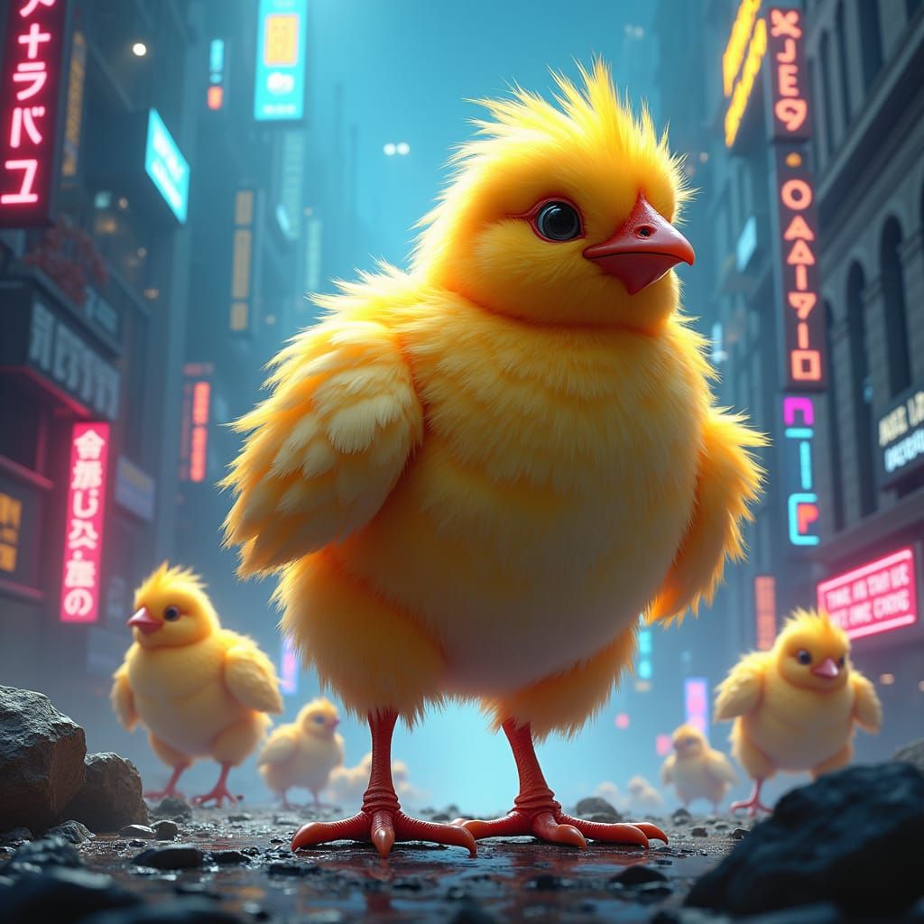 Neon Metropolis Destroyed by Kaiju Baby Chicks