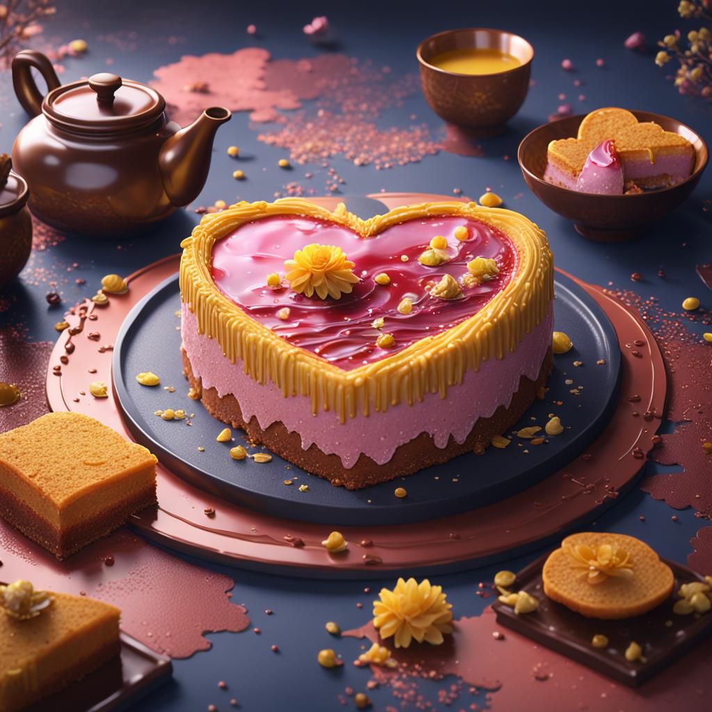 Japanese Heart-Shaped Honey Cake Dessert