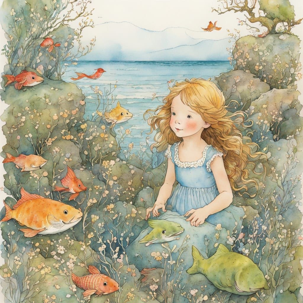 Mermaid in Storybook Illustration Style