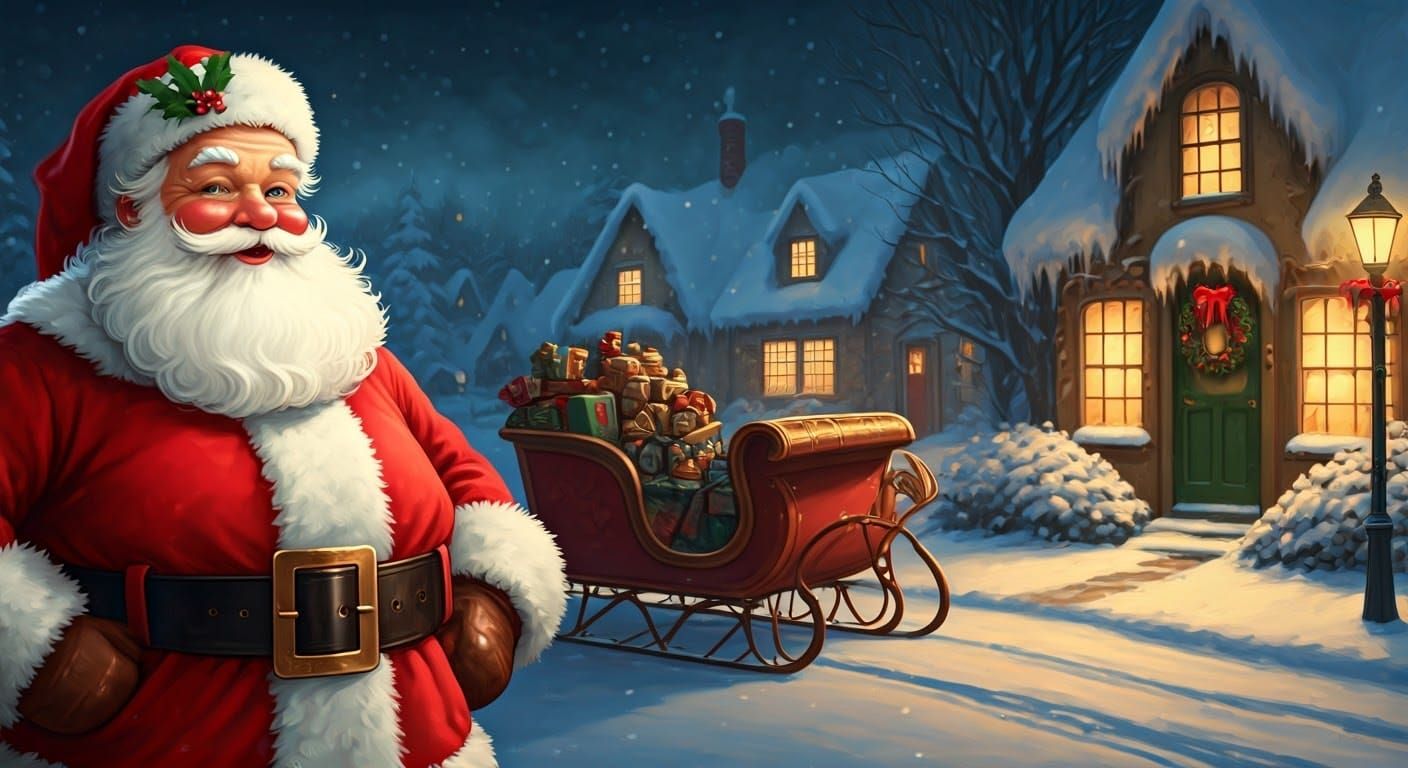 Vintage Santa Claus Christmas Card in Rockwell Style