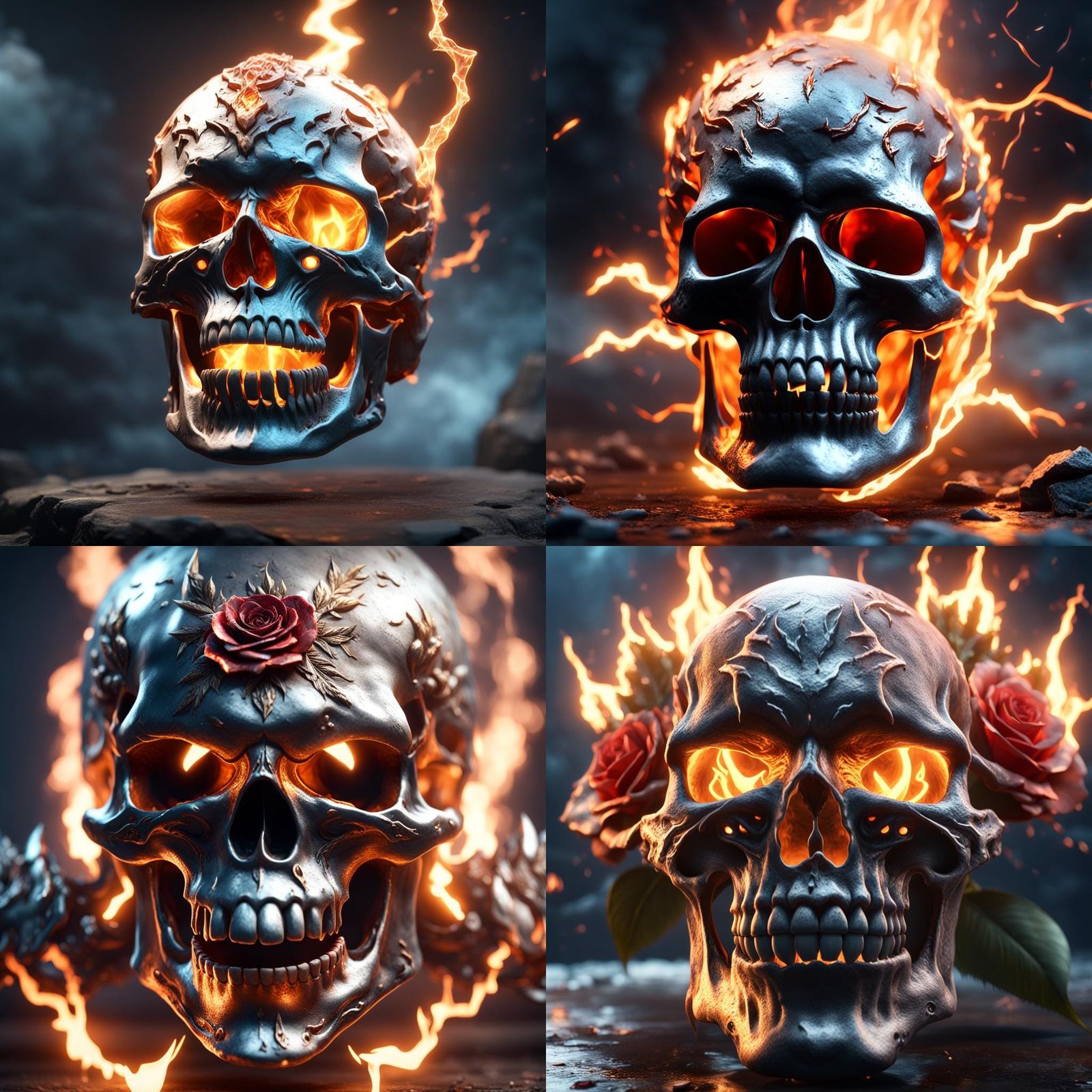 Fiery Skull Crowned in Ice: A 3D Render