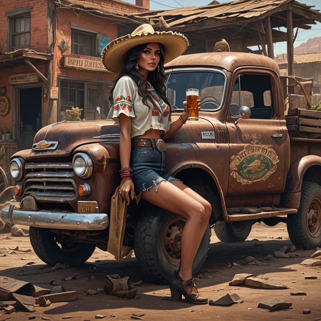 Mudflap Girl in Sombrero: Detailed Matte Painting