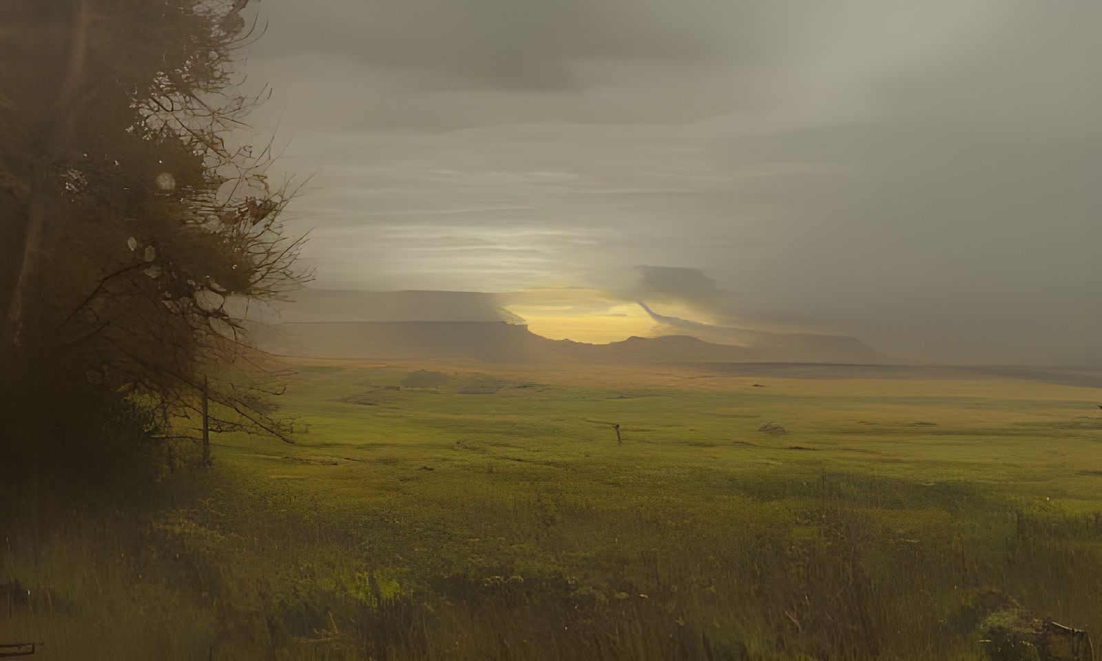 Sinister Bleak Countryside Oil Painting