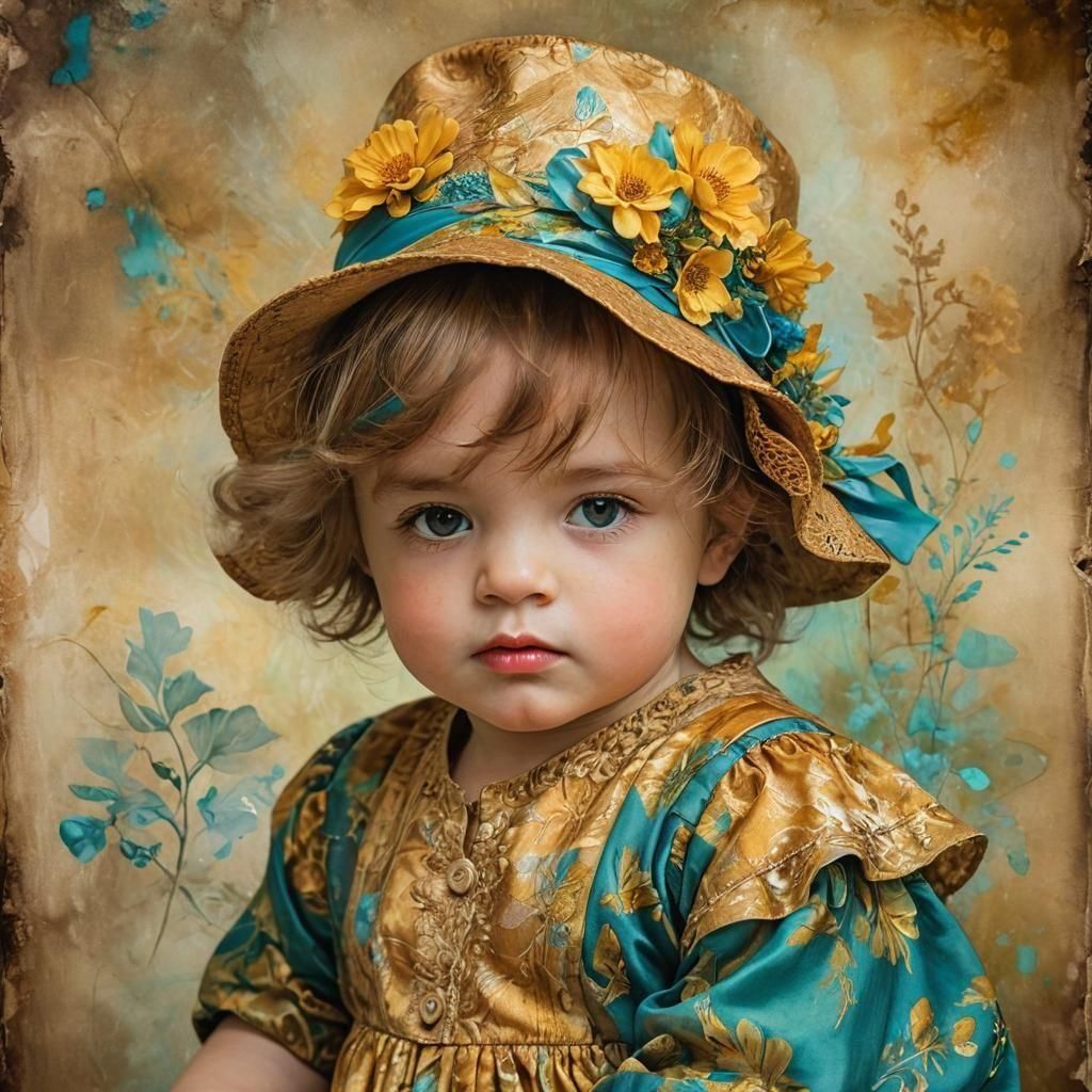 Rossetti-Style Portrait of Baby with Alcohol Ink