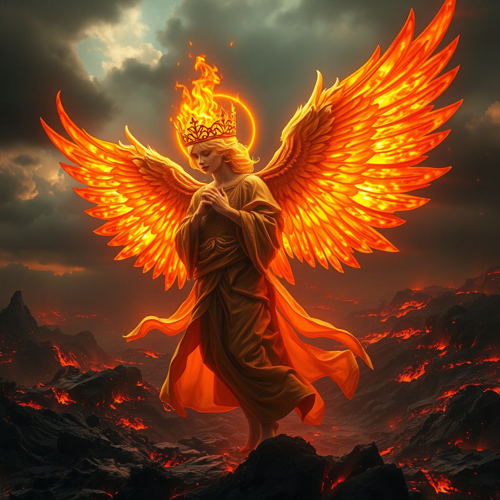 Fiery Angel with Crown of Flames in Digital Art
