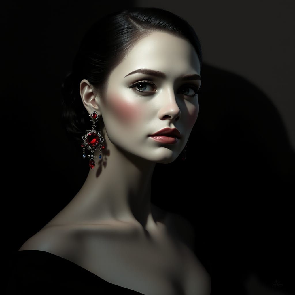 Regal Female Portrait in Monochromatic Style