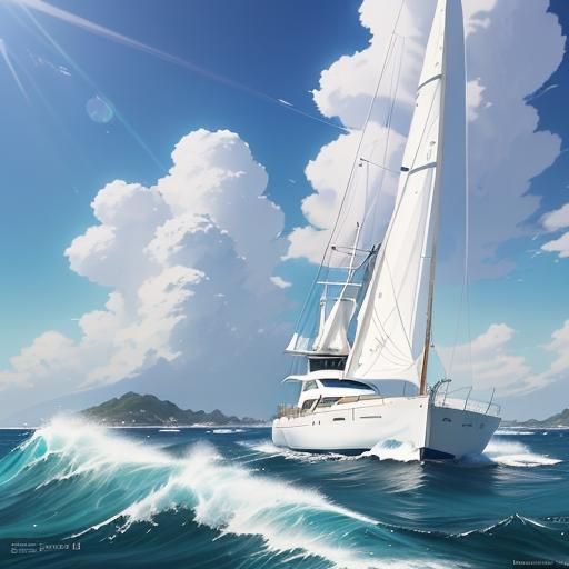 Anime Girl Sailing: Ghibli-Inspired Seascape
