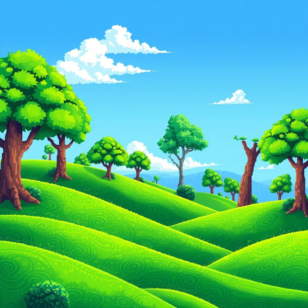 Pixel Art Dragon Ball Z Landscape with Vibrant Greenery