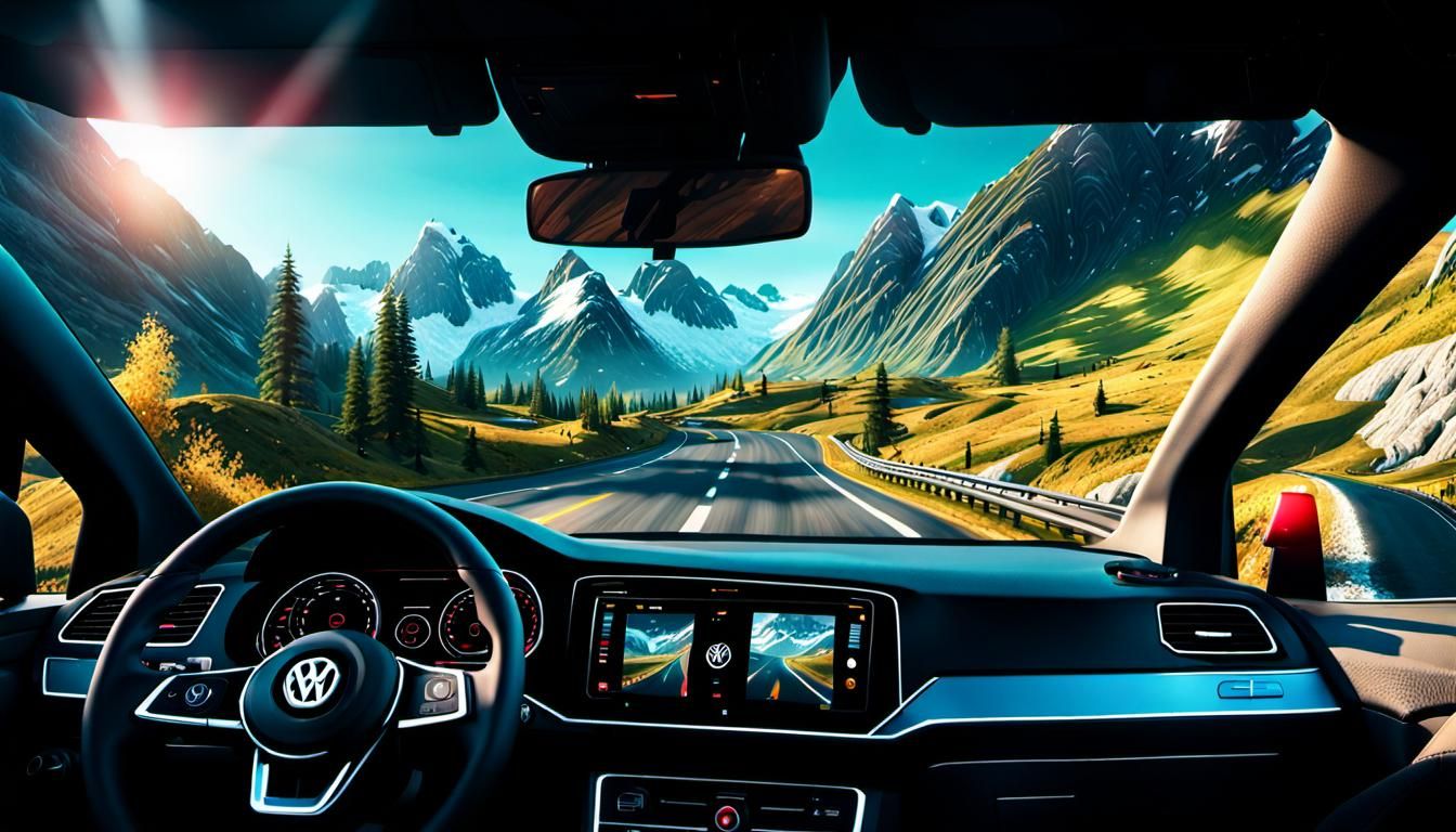 Volkswagen GTI on Mountain Road, Hyperrealistic 3D