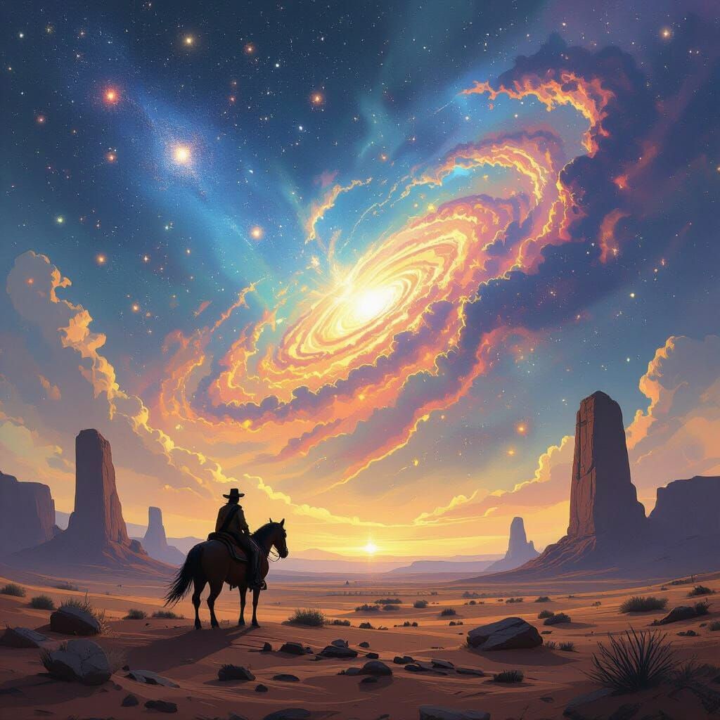 Cowboy in Cosmic Desert Landscape Concept Art