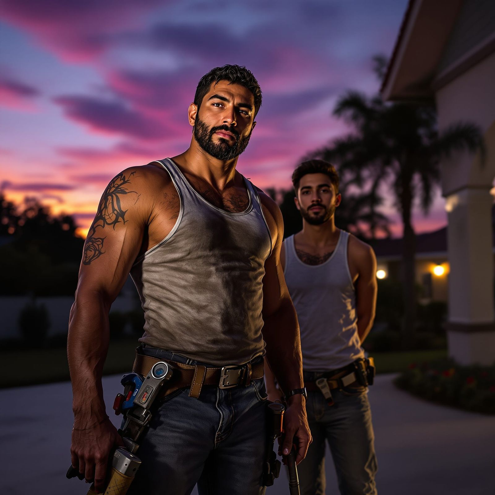 Plumbers at Dusk in a Dark Fantasy Art Nouveau Style