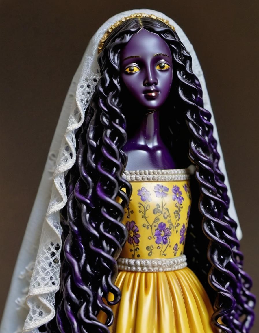 Beautiful Black Madonna with Amber Eyes in Brocade Style