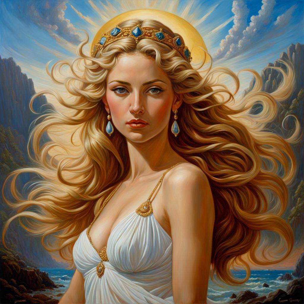 Detailed Oil Painting of Beautiful Goddess Aphrodite