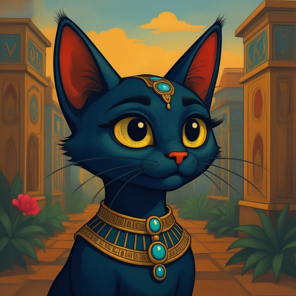 Stylized Egyptian Cat Art with Expressive Eyes