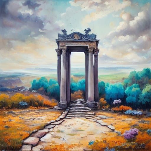 Surreal Dimensional Portal in Vibrant Oil Painting