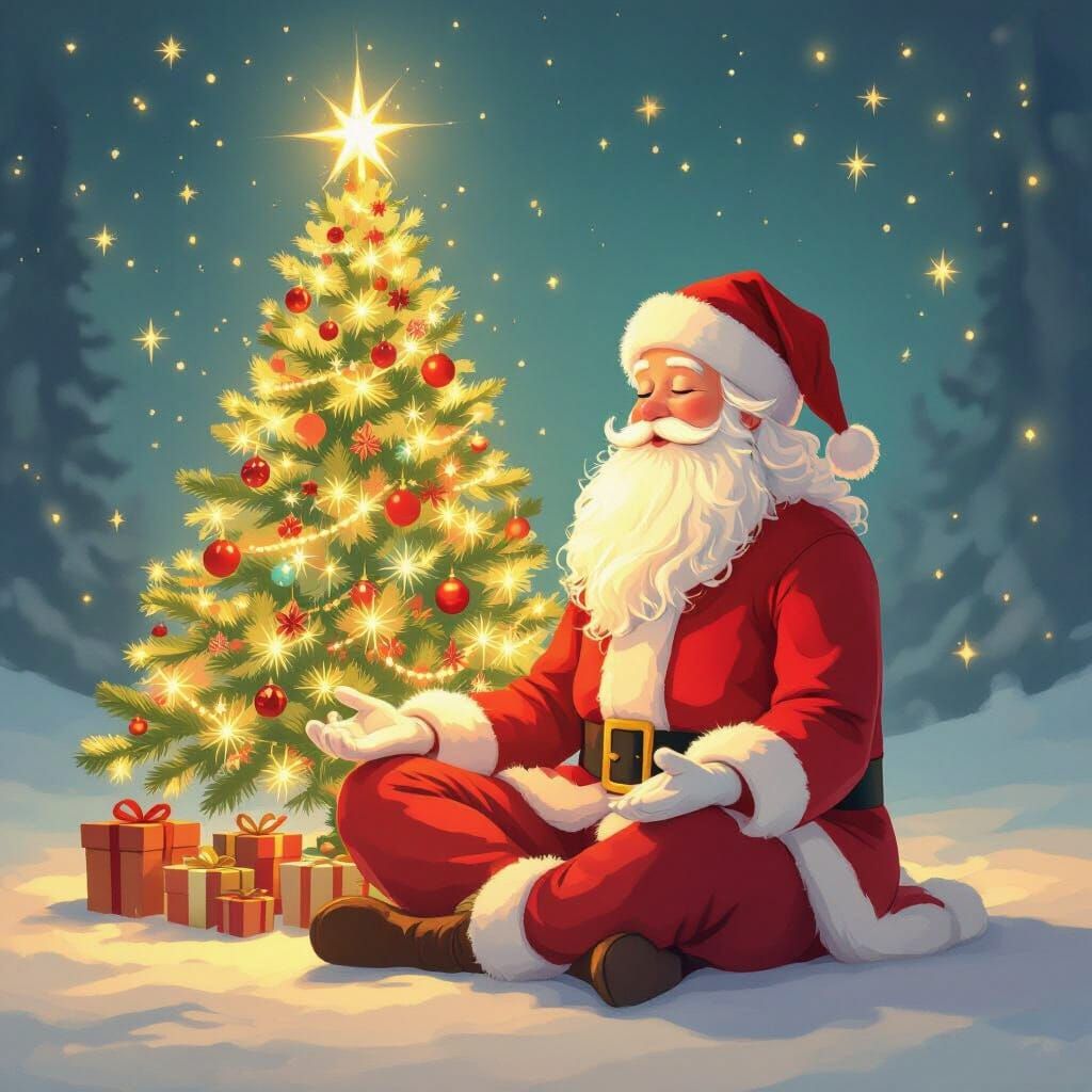 Santa Meditating with Feminine Energy by Glowing Tree