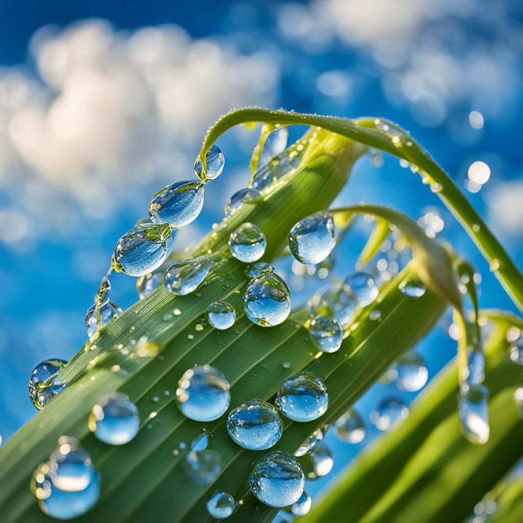 Dewdrop Reflections on Corn: Macro Photography