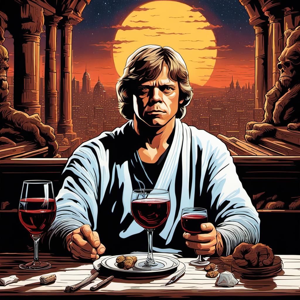 Cinematic Digital Painting of a Character with Wine