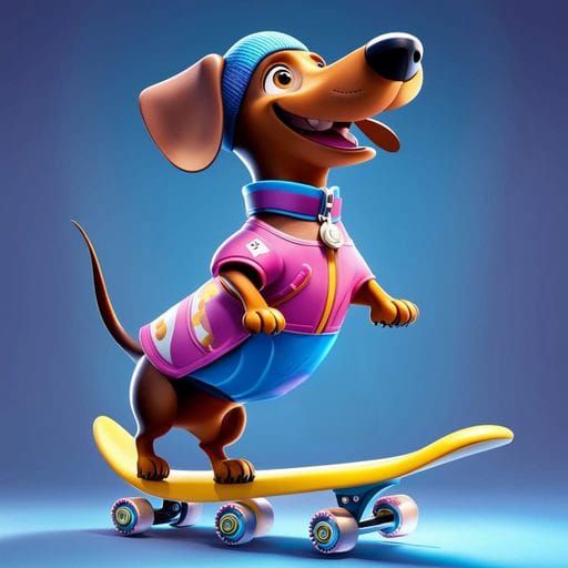 Dachshund Figure Skater with Volumetric Lighting