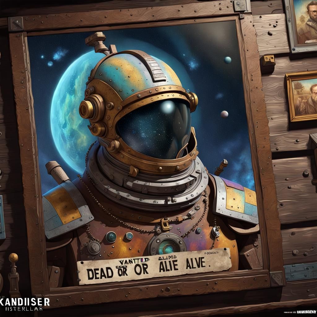 Wanted dead or alive Skyrizzi Raiders interstellar wanted poster Guido Borelli cool colors detailed painting digital art...