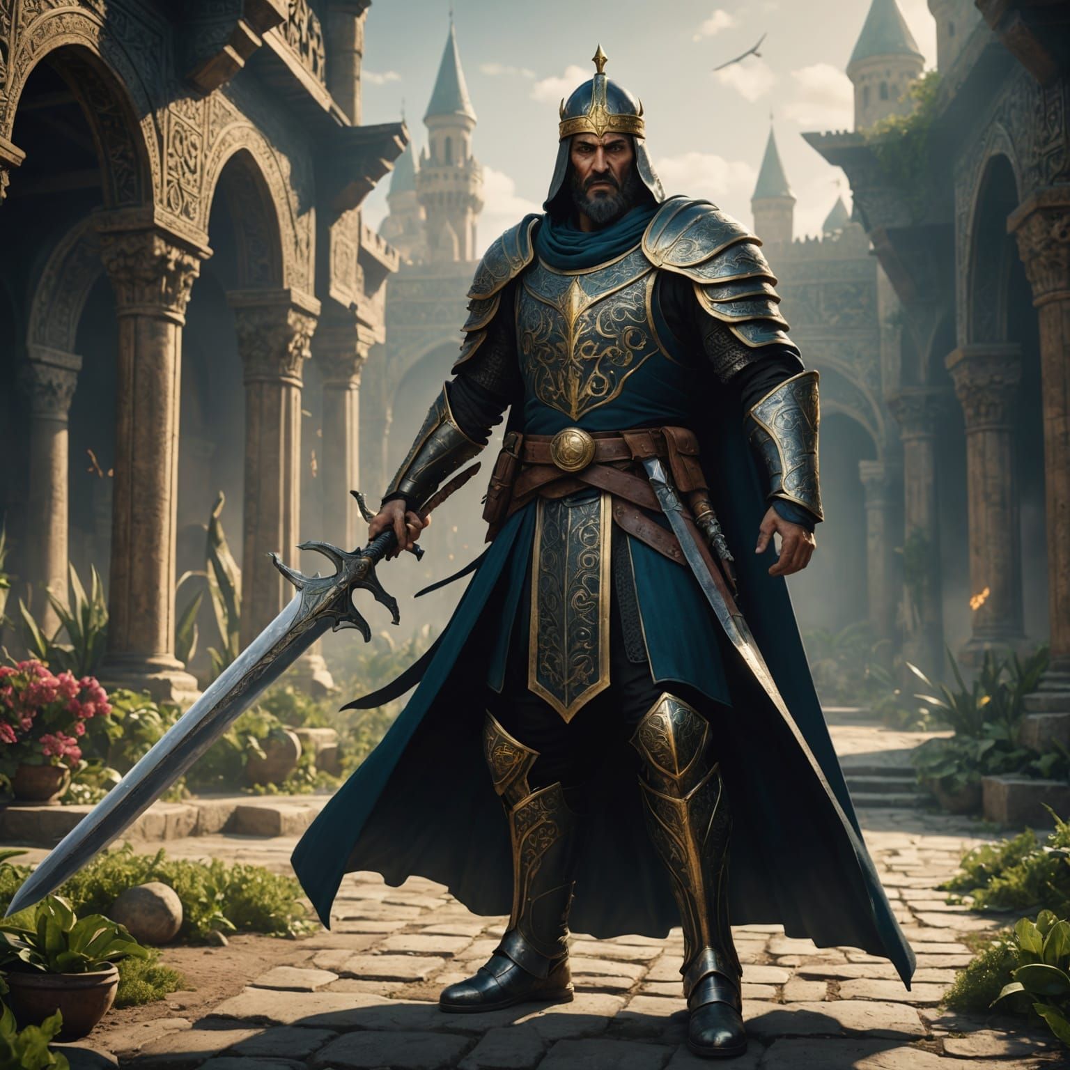 Saladin with Curved Sword: Detailed Matte Painting