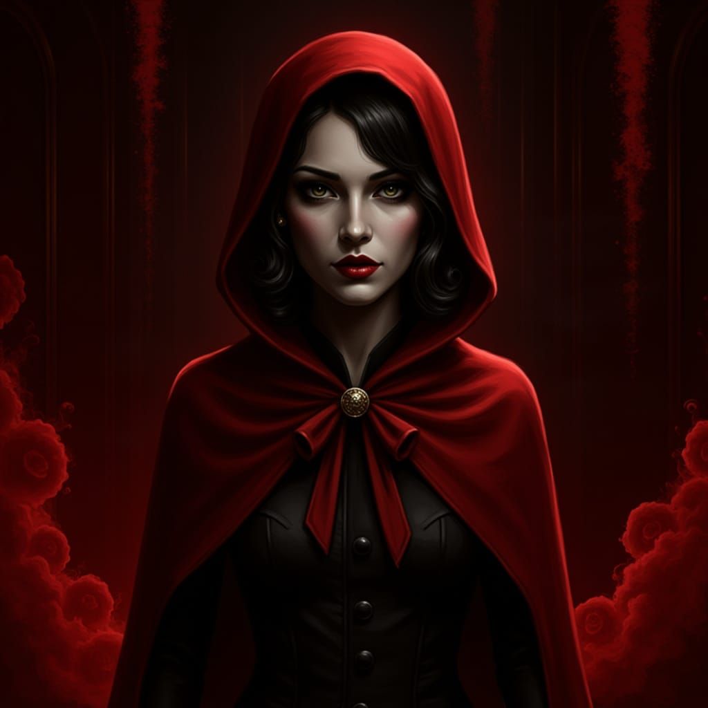 Gothic Woman in Red Cape, Digital Art
