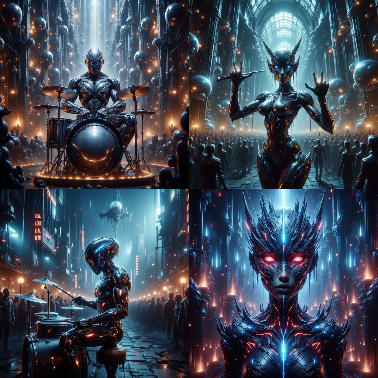 Robot Rock Band in Steampunk Hall of Mirrors