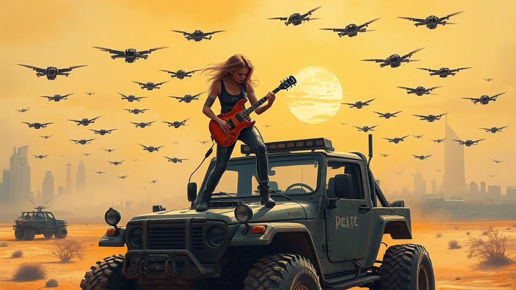 Punk Rock Guitarist in Post-Apocalyptic Wasteland