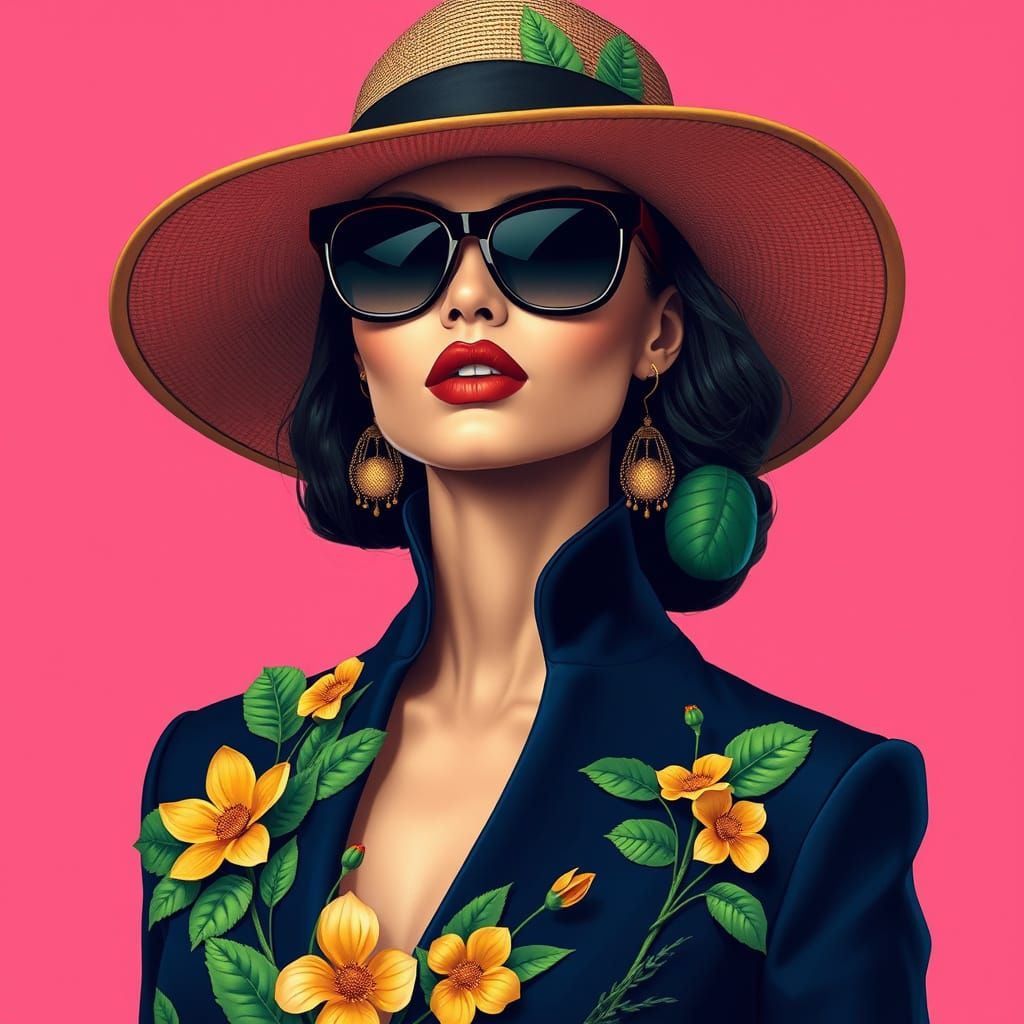 Chic Woman in Botanical Fashion Portrait