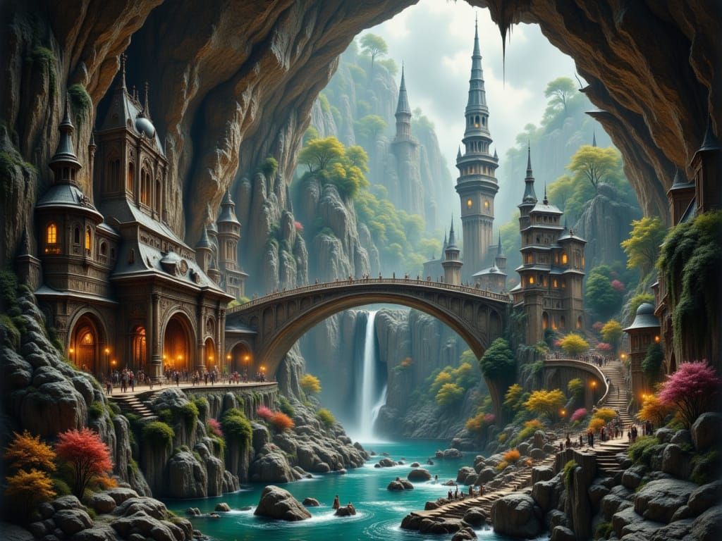 Spectacular Underground City in Fantasy Art Style