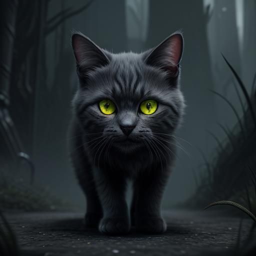Cute Grey Cat with Yellow Eyes in Detailed Digital Art