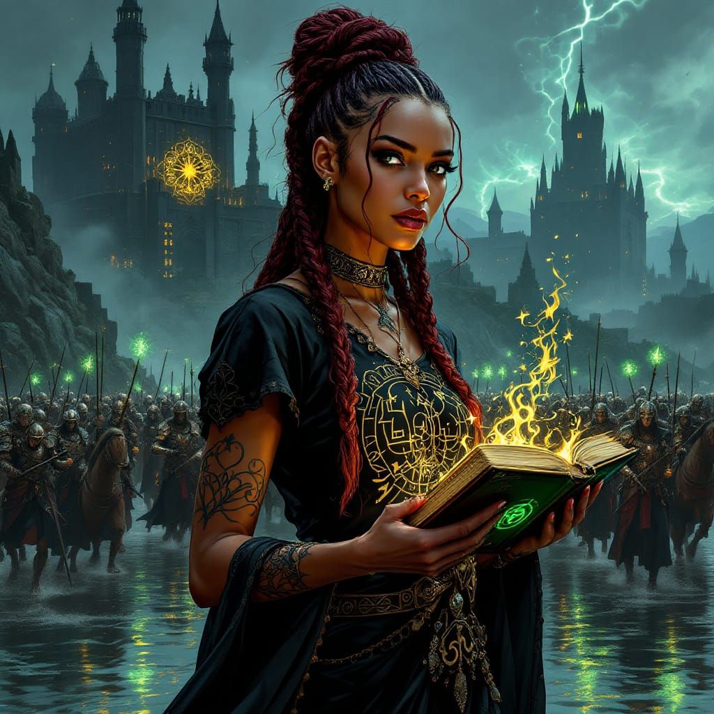 Sassy Witch with Magic Book and Armored Troops