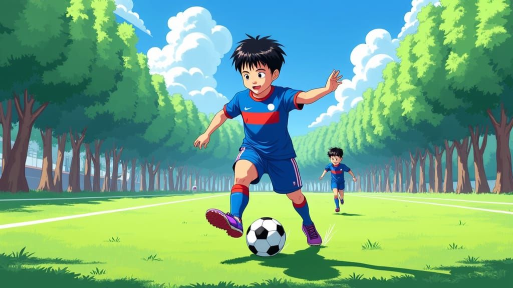 Energetic Soccer Scene in Anime Style