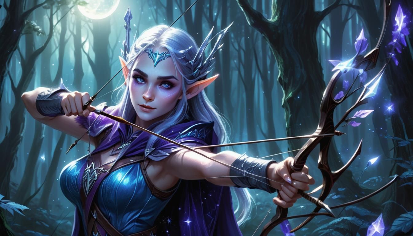 Elf Archer in Dark Mystical Forest