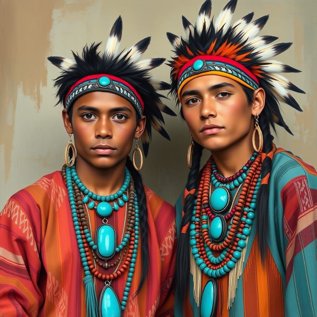 Navajo Two-Spirit Youth Painting in Southwest Style