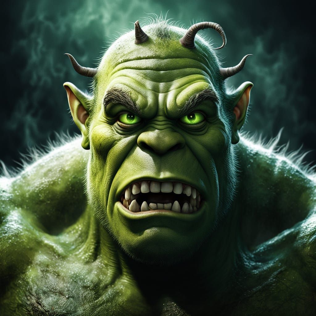 Monstrous Shrek with Six Arms and Twisted Tentacle Face