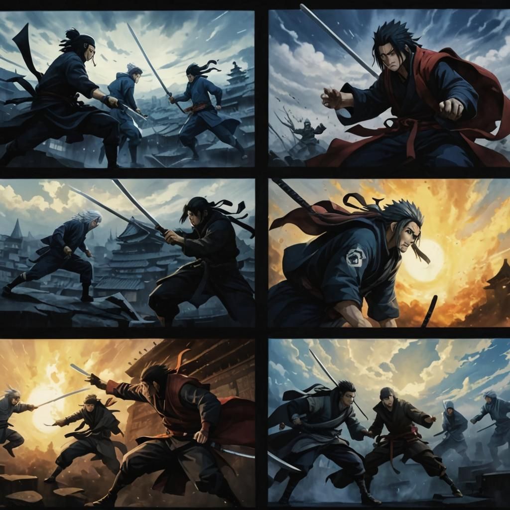 Epic Hokage Battle on Rooftop in Anime Style