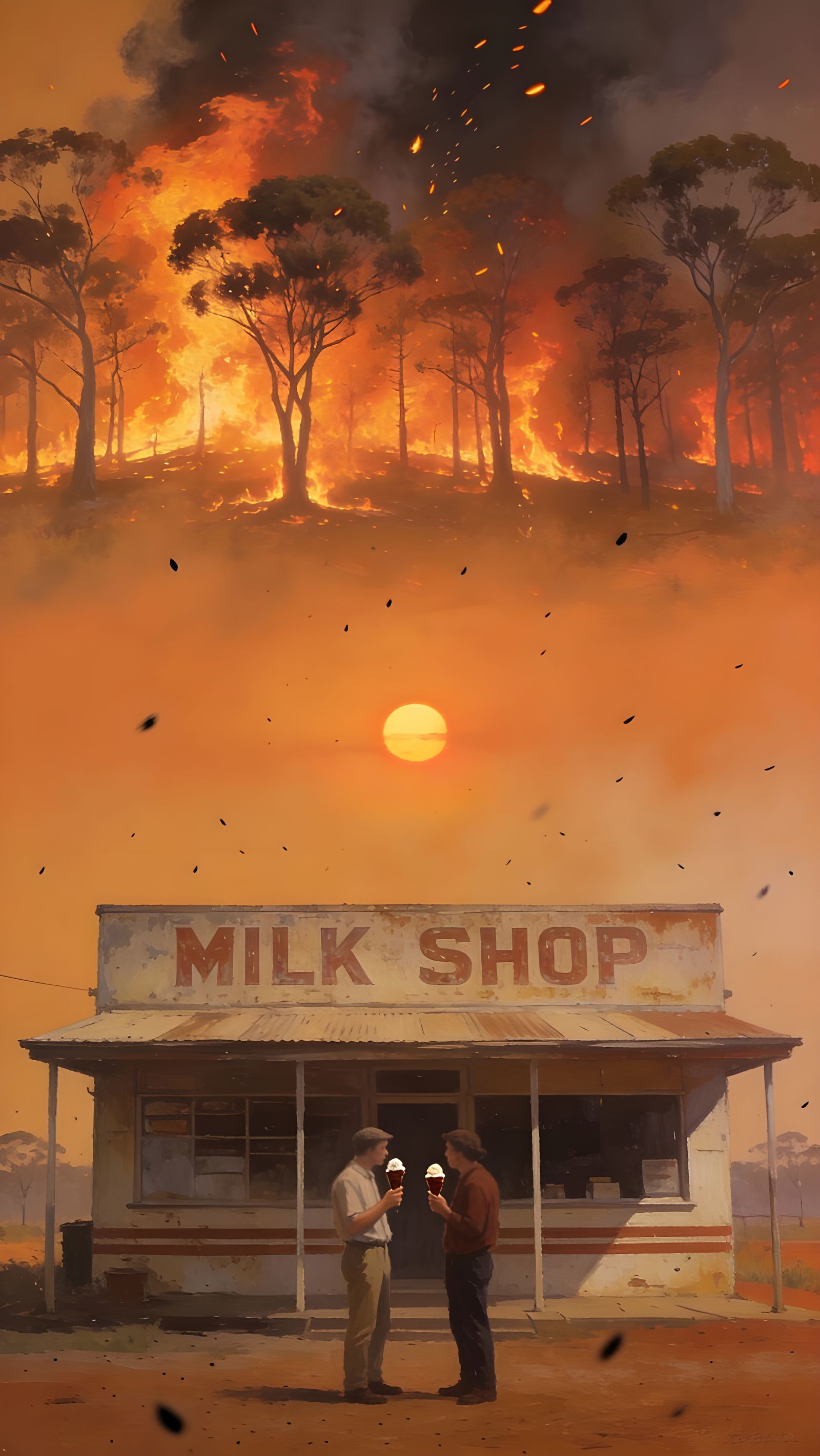 Surreal Australian Milkbar in Heatwave Inferno