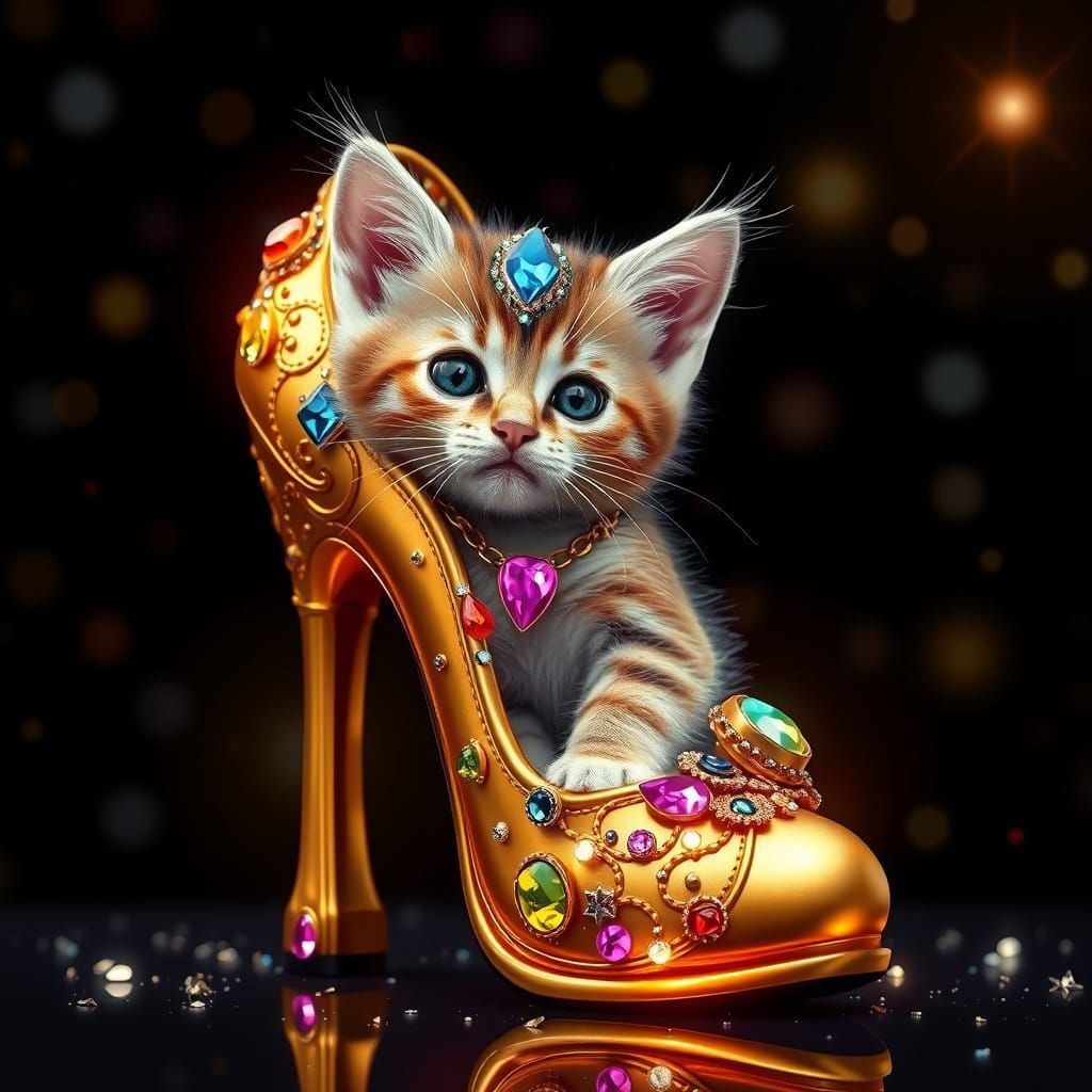 Kitten in Jeweled Shoe, Fantasy Art