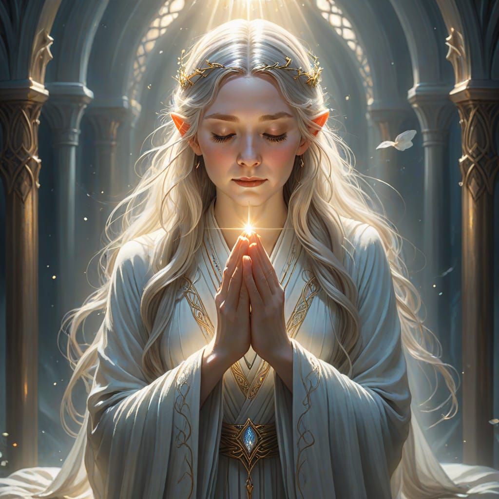 Galadriel in Prayer: Fantasy Art Portrait