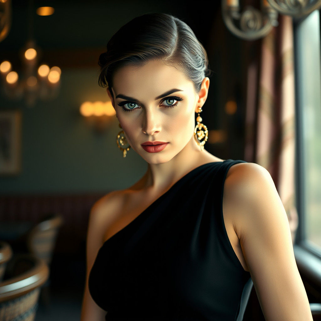 Intense Gaze: Woman in 1930s Lounge