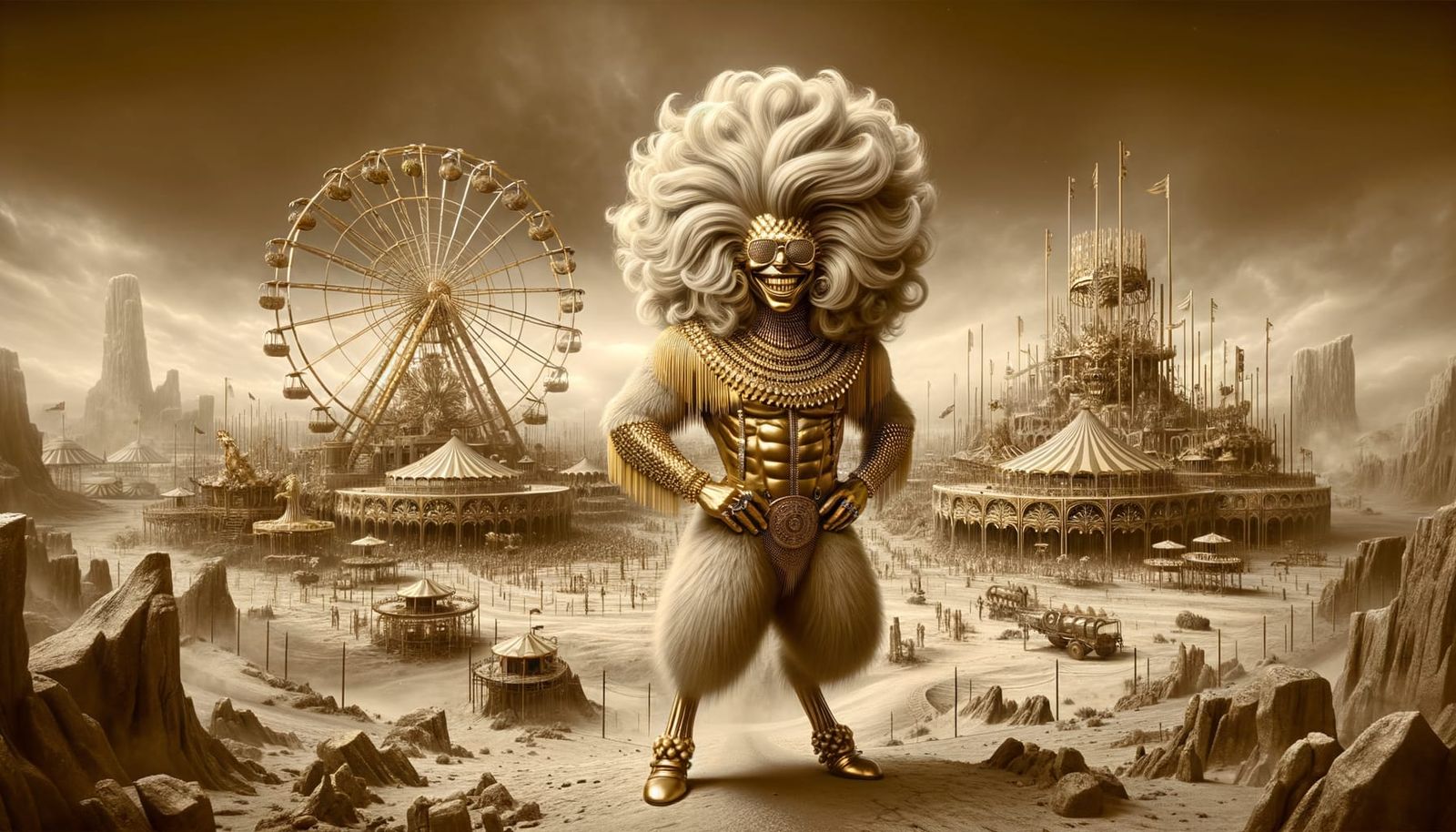 Golden Dystopian Amusement Park with Satyr