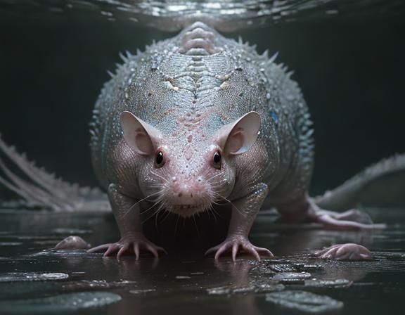 Axolotl-Mouse Hybrid in a Jurassic Landscape