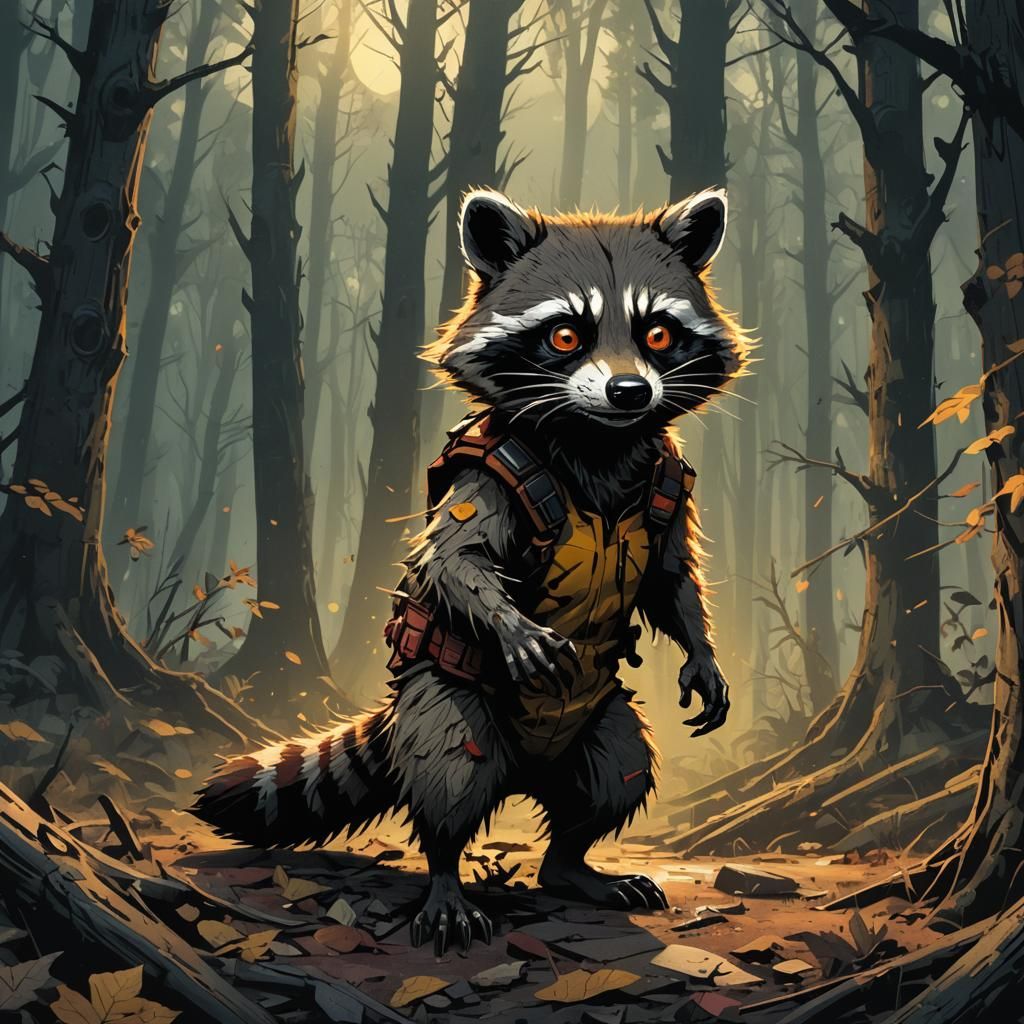 Zombie Raccoon in Abandoned Forest: Concept Art