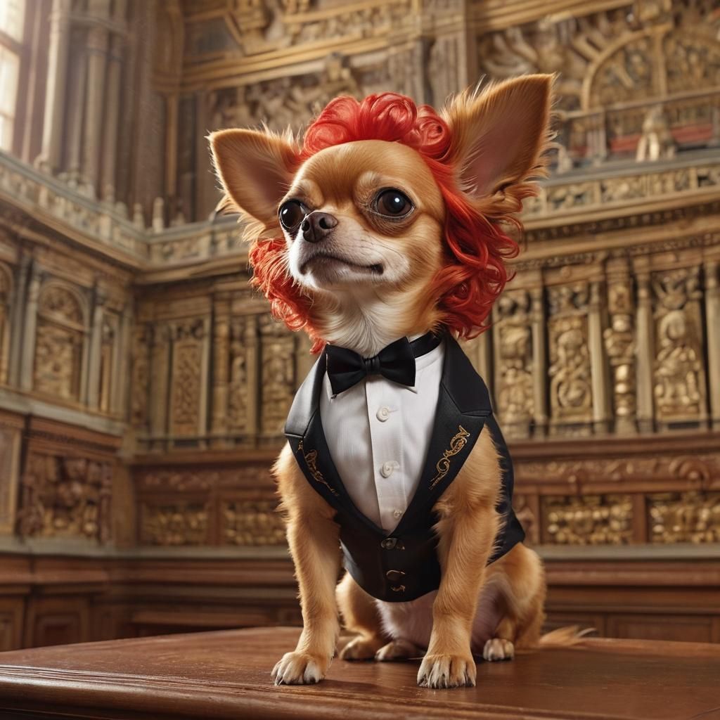 Chihuahua in Parliament with Baroque-Inspired Wig