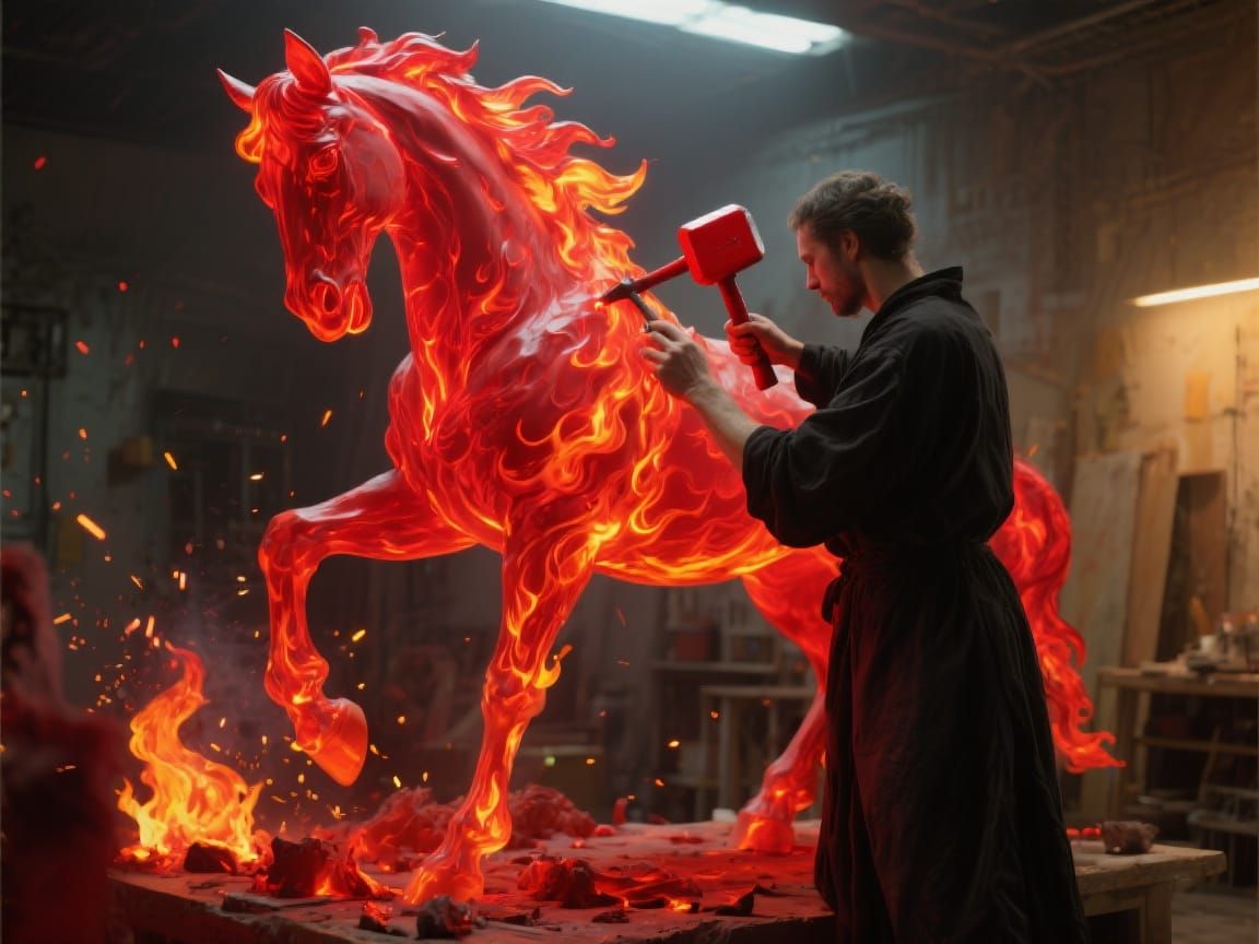 Fiery Horse Sculpture Crafted by Flame Sculptor