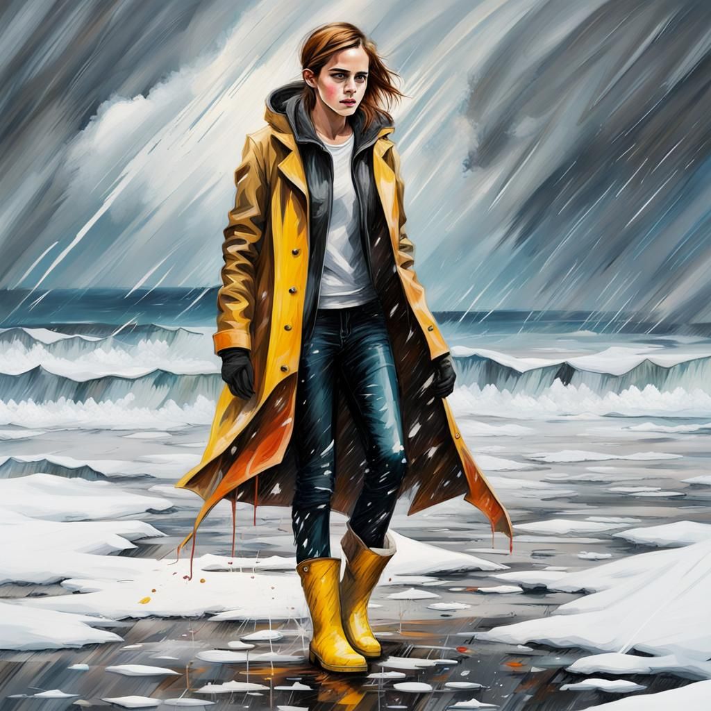Emma Watson in Snowstorm: Graffiti Art Style