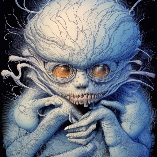 Detailed Illustration of a Cute Blue Ghost